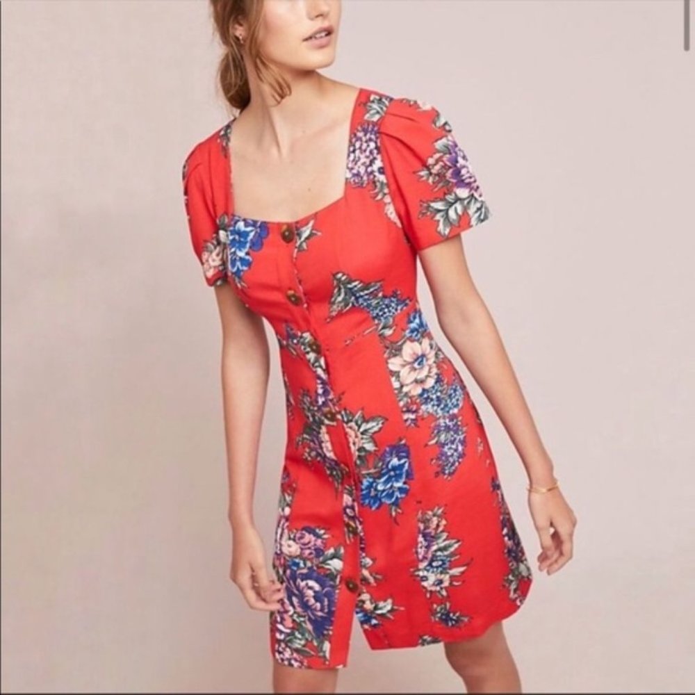 Anthropologie Maeve Caldwell Floral Button Dress